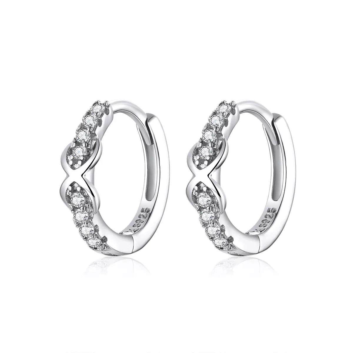 aretes de argolla plateados con símbolo infinito al estilo pandora sce872