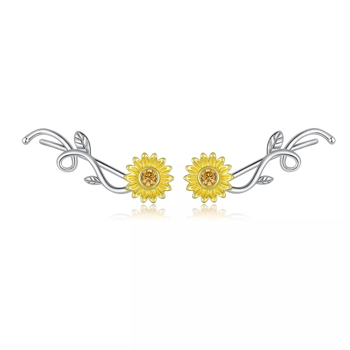 Aretes tipo margarita fresca bicolor en dos tonos estilo Pandora - BSE394 - Imagen del producto