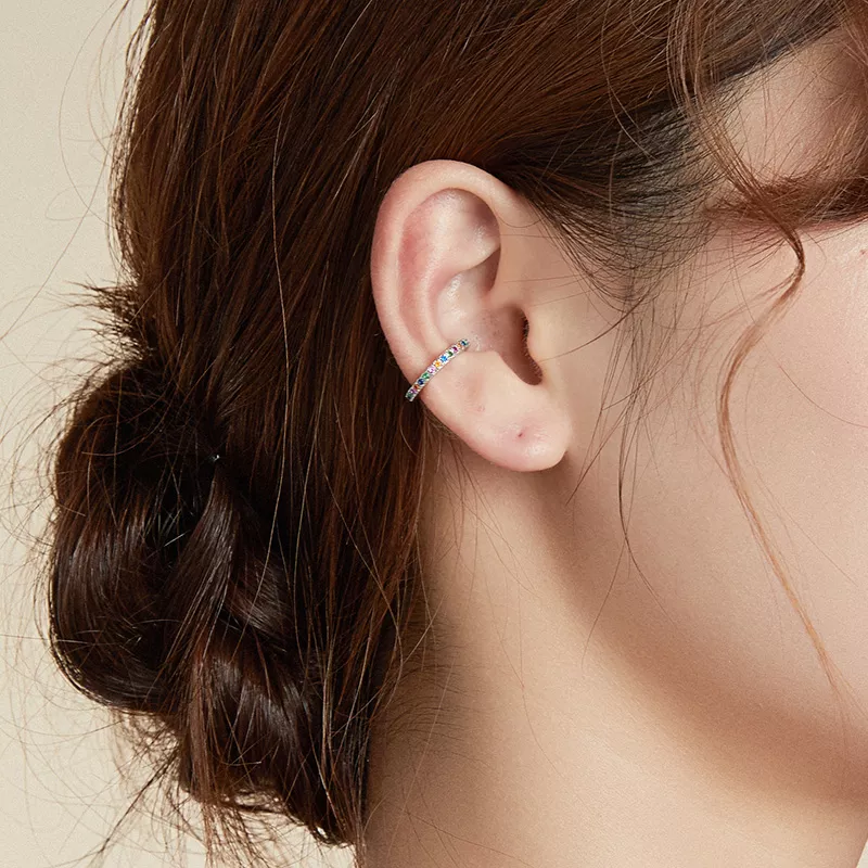 (imagen para) Aro para la oreja con estilo Pandora de plata con arcoíris - SCE993-A - Ver 2
