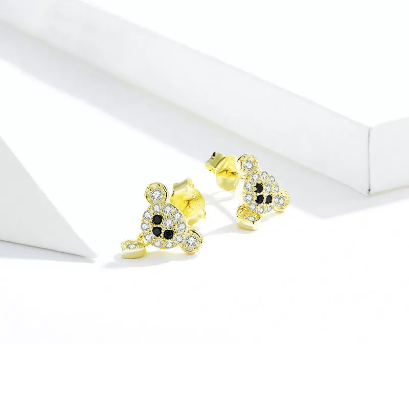 (imagen para) Estilo Pandora, aretes de osito lindo chapados en oro de 18 quilates - SCE788 - Ver 2