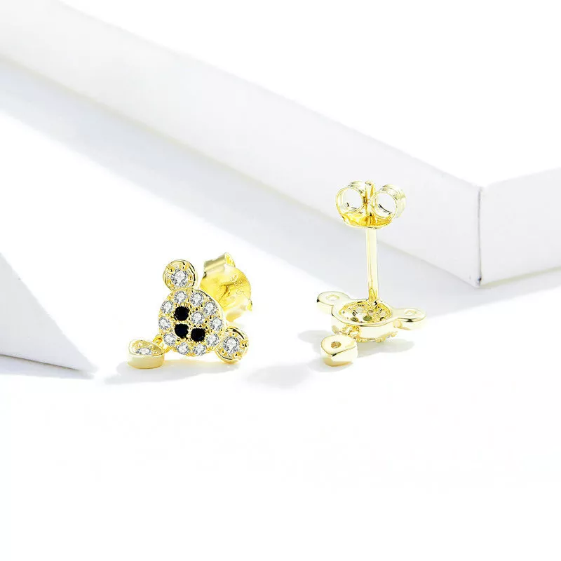 (imagen para) Estilo Pandora, aretes de osito lindo chapados en oro de 18 quilates - SCE788 - Ver 4