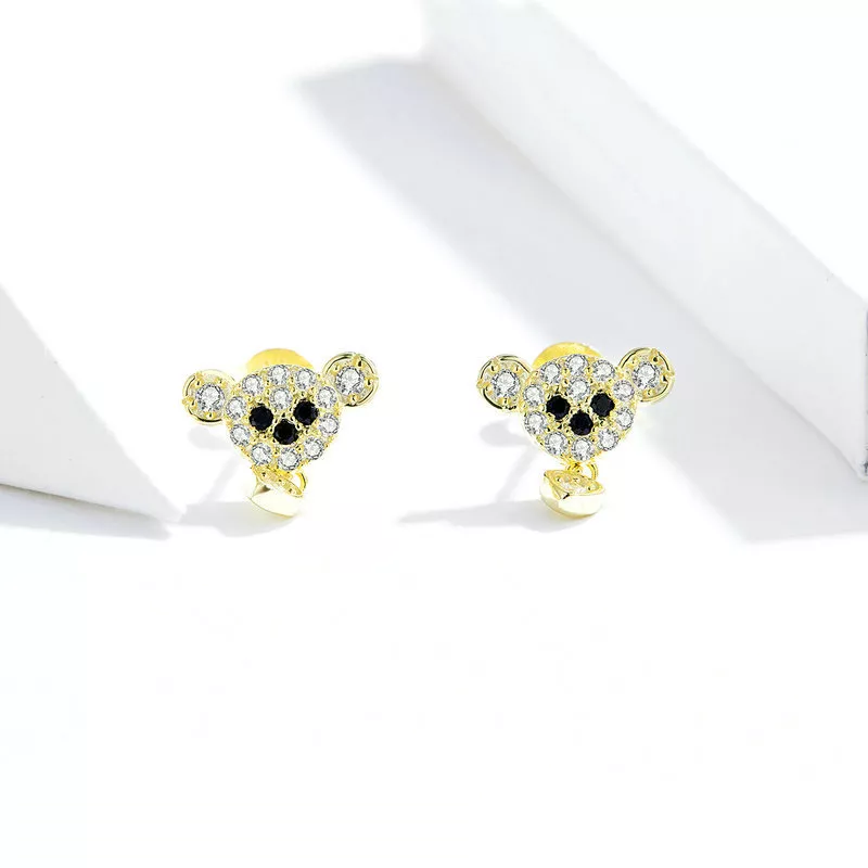 (imagen para) Estilo Pandora, aretes de osito lindo chapados en oro de 18 quilates - SCE788 - Ver 5
