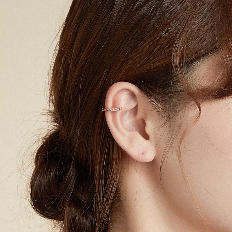 (imagen para) Estilo Pandora Clip de Oreja Colorido Bañado en Oro de 18 quilates - SCE993-B - Ver 2