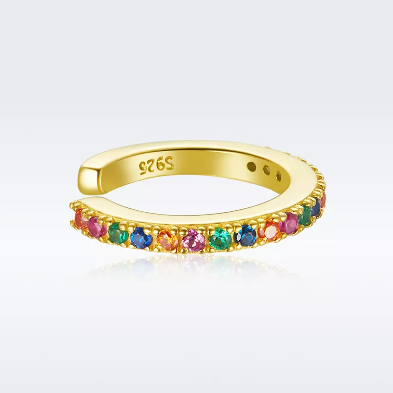(imagen para) Estilo Pandora Clip de Oreja Colorido Bañado en Oro de 18 quilates - SCE993-B - Ver 3