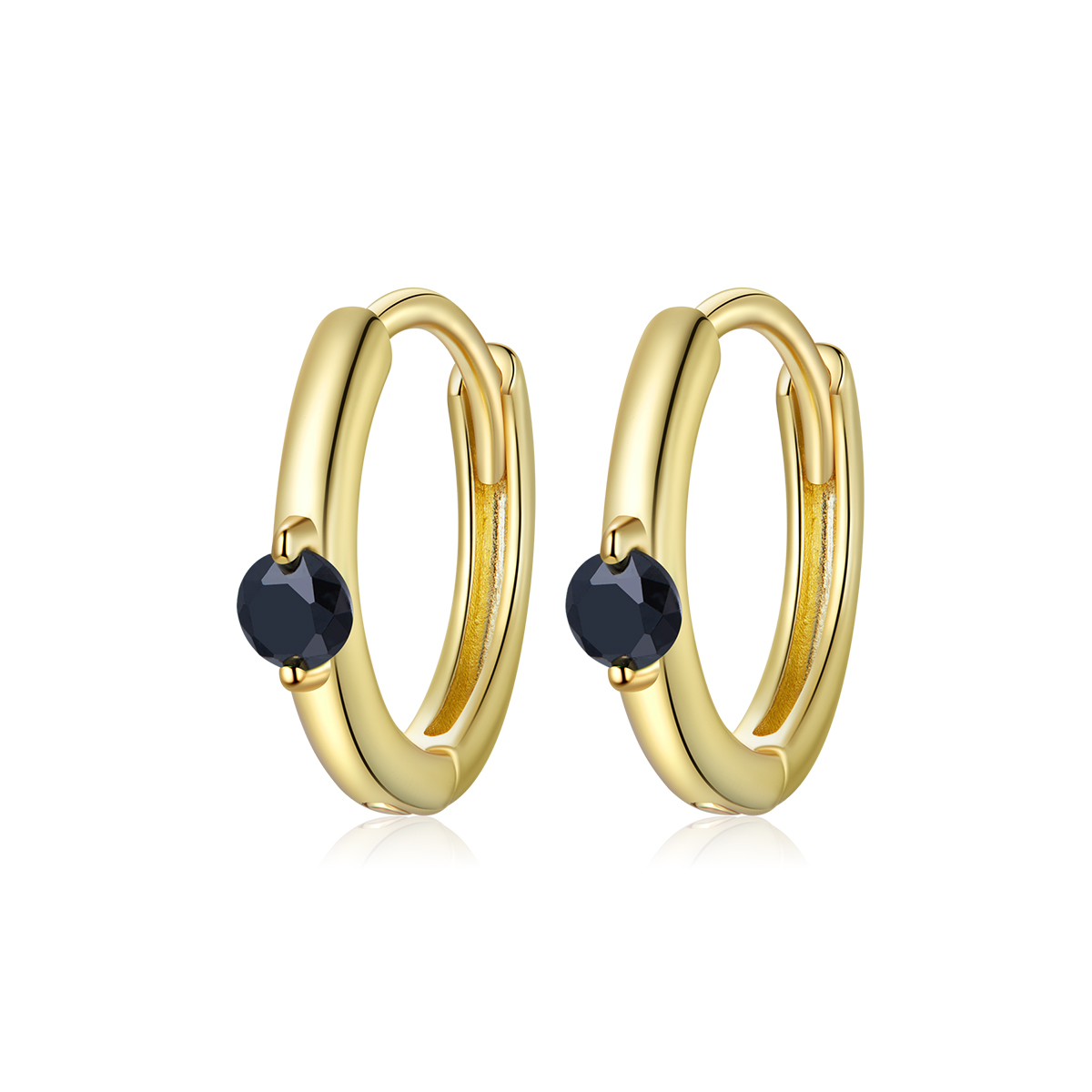 estilo pandora pendientes aro de bola negra bañados en oro de 18 quilates sce1050 bk