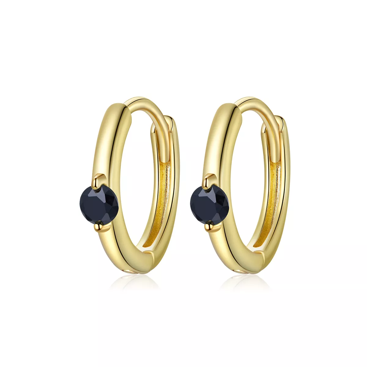 estilo pandora pendientes aro de bola negra bañados en oro de 18 quilates sce1050 bk