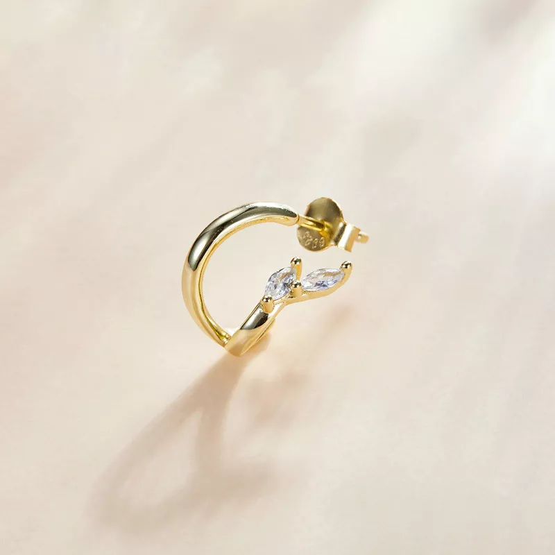 (imagen para) Estilo Pandora Pendientes de Aro con Diamantes Chapados en Oro de 18 quilates - - Ver 2