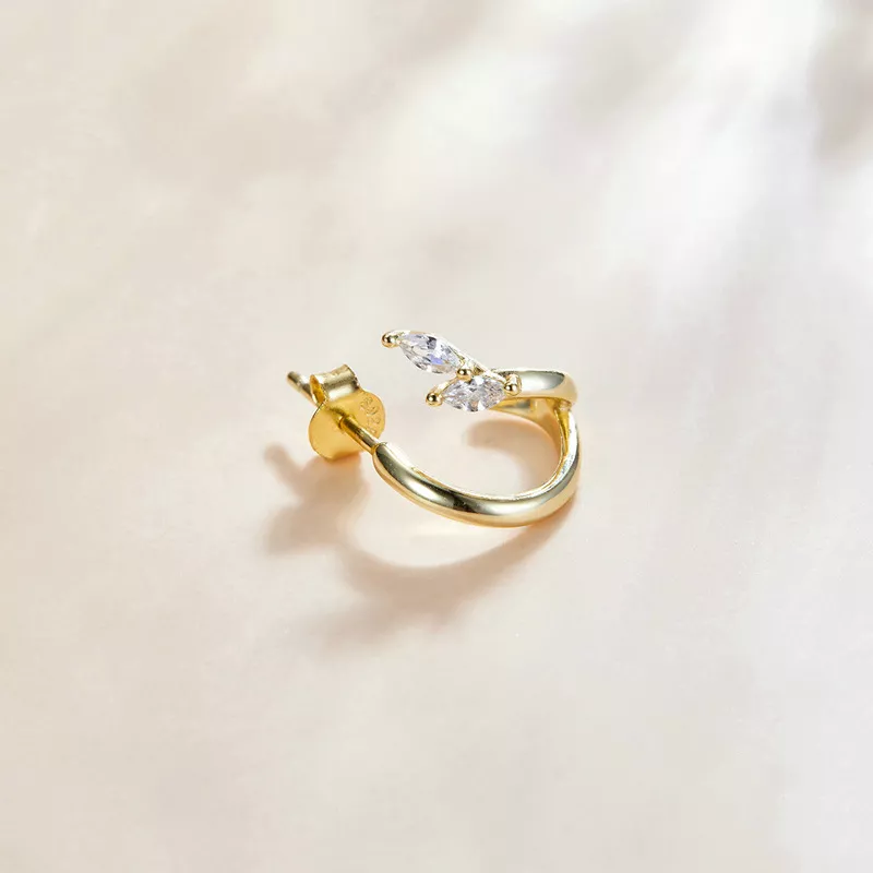 (imagen para) Estilo Pandora Pendientes de Aro con Diamantes Chapados en Oro de 18 quilates - - Ver 3