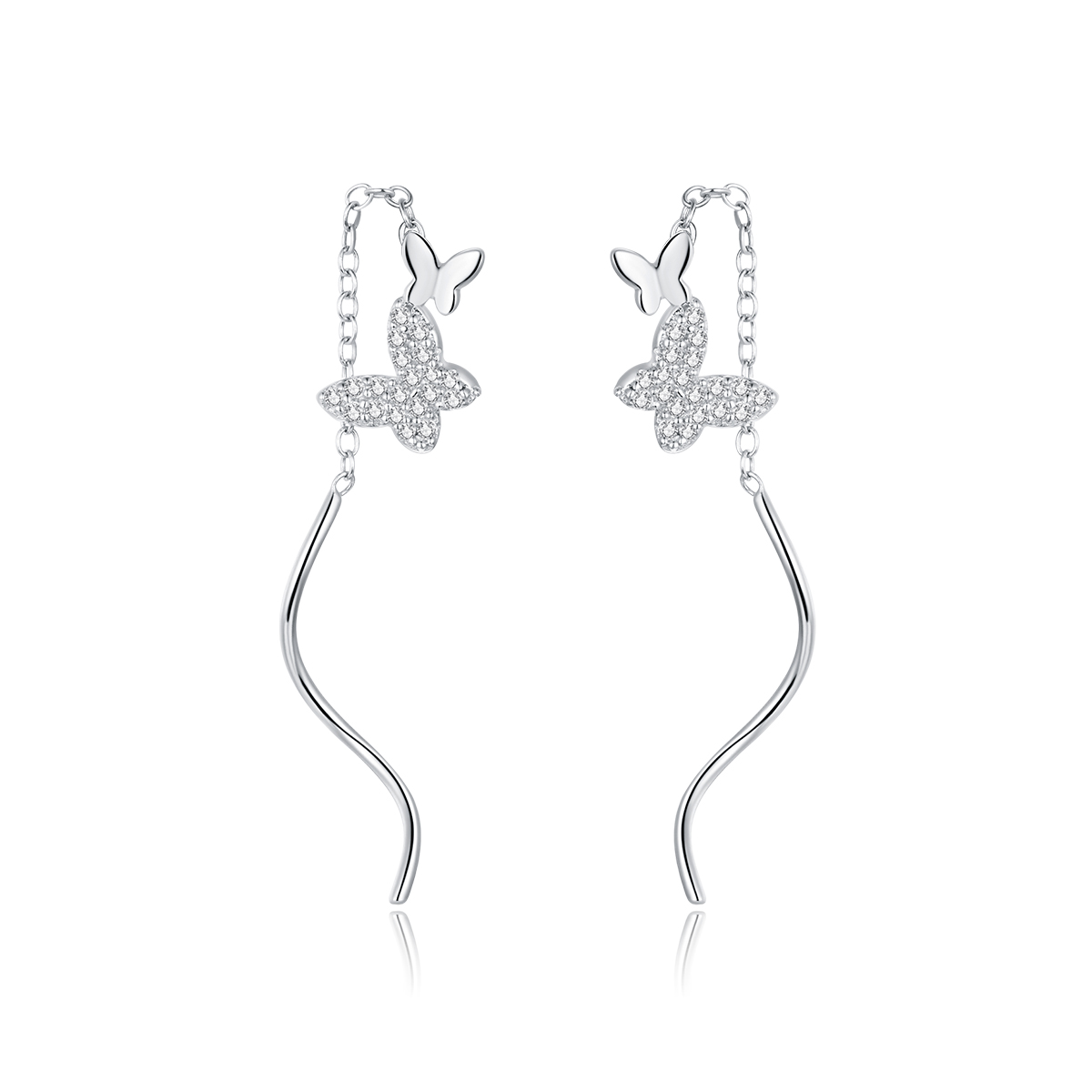 pendientes colgantes de mariposas voladoras de estilo pandora en plata bse436
