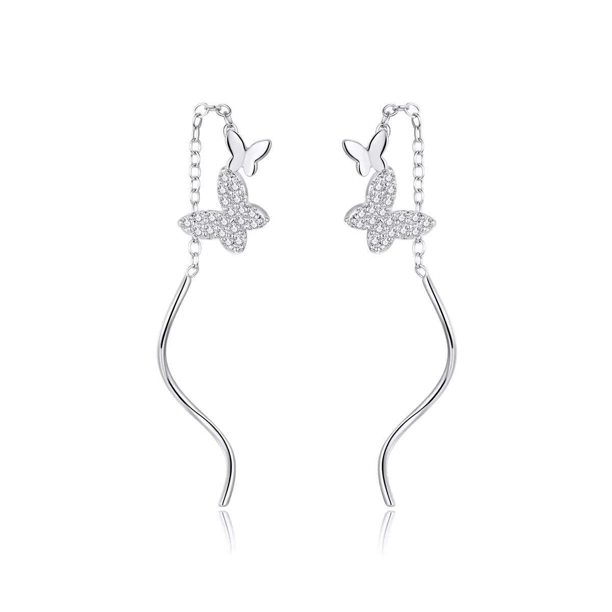 pendientes colgantes de mariposas voladoras de estilo pandora en plata bse436
