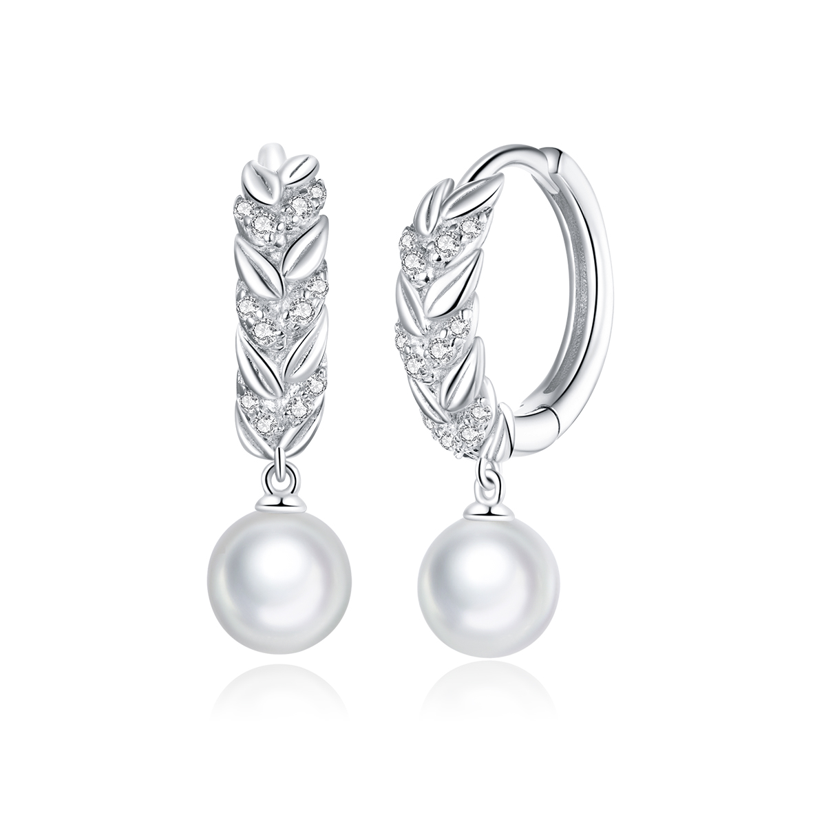 pendientes colgantes de trigo brillantes estilo pandora en plata bse446