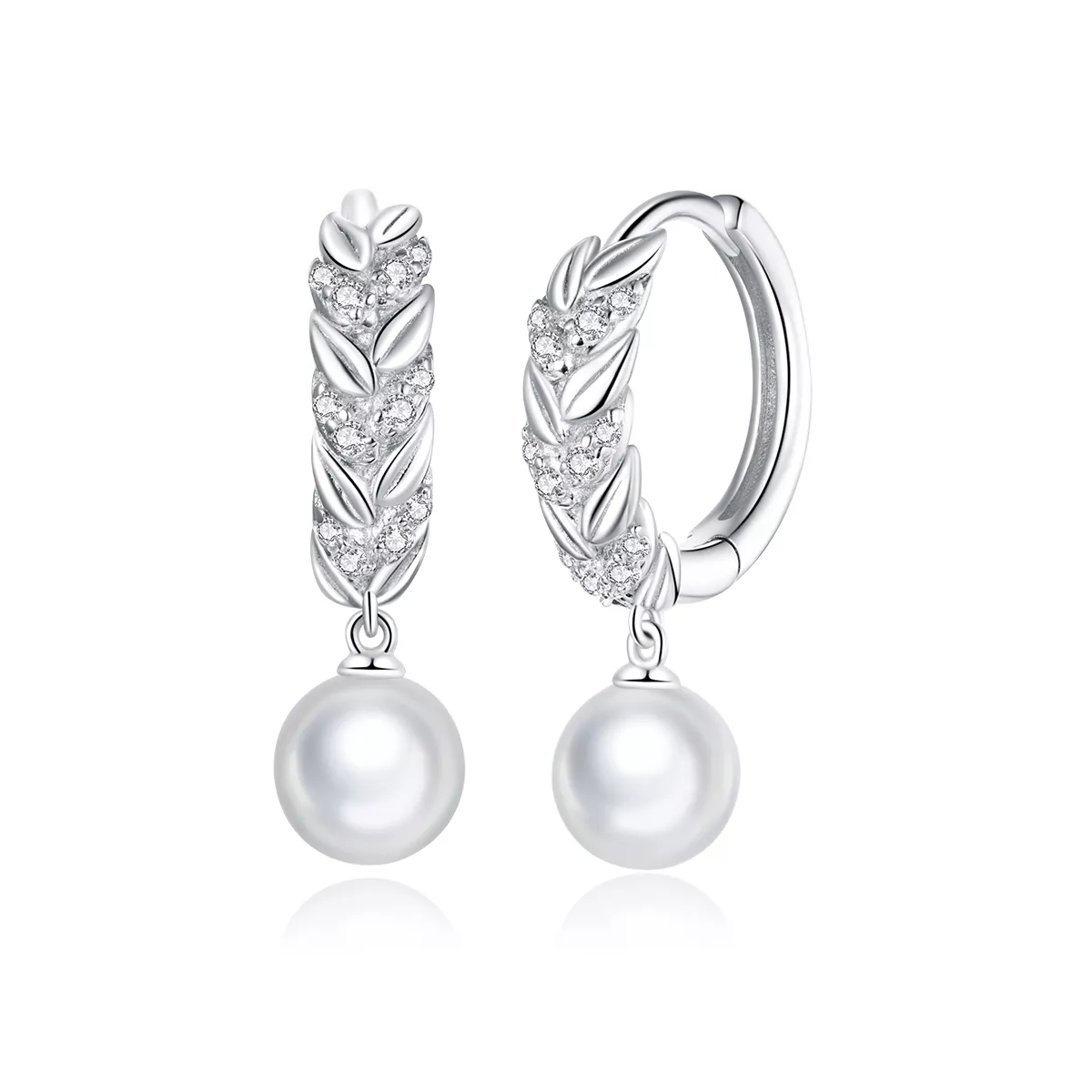 pendientes colgantes de trigo brillantes estilo pandora en plata bse446