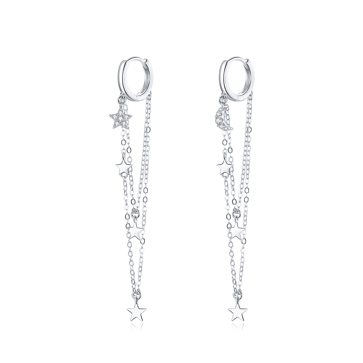 pendientes colgantes elegantes de estilo pandora en plata con estrella y luna sce982