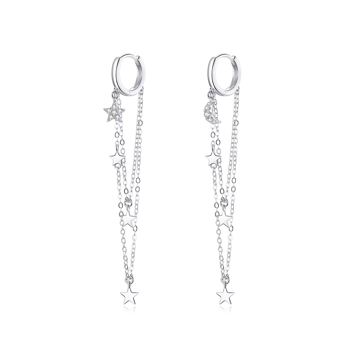pendientes colgantes elegantes de estilo pandora en plata con estrella y luna sce982