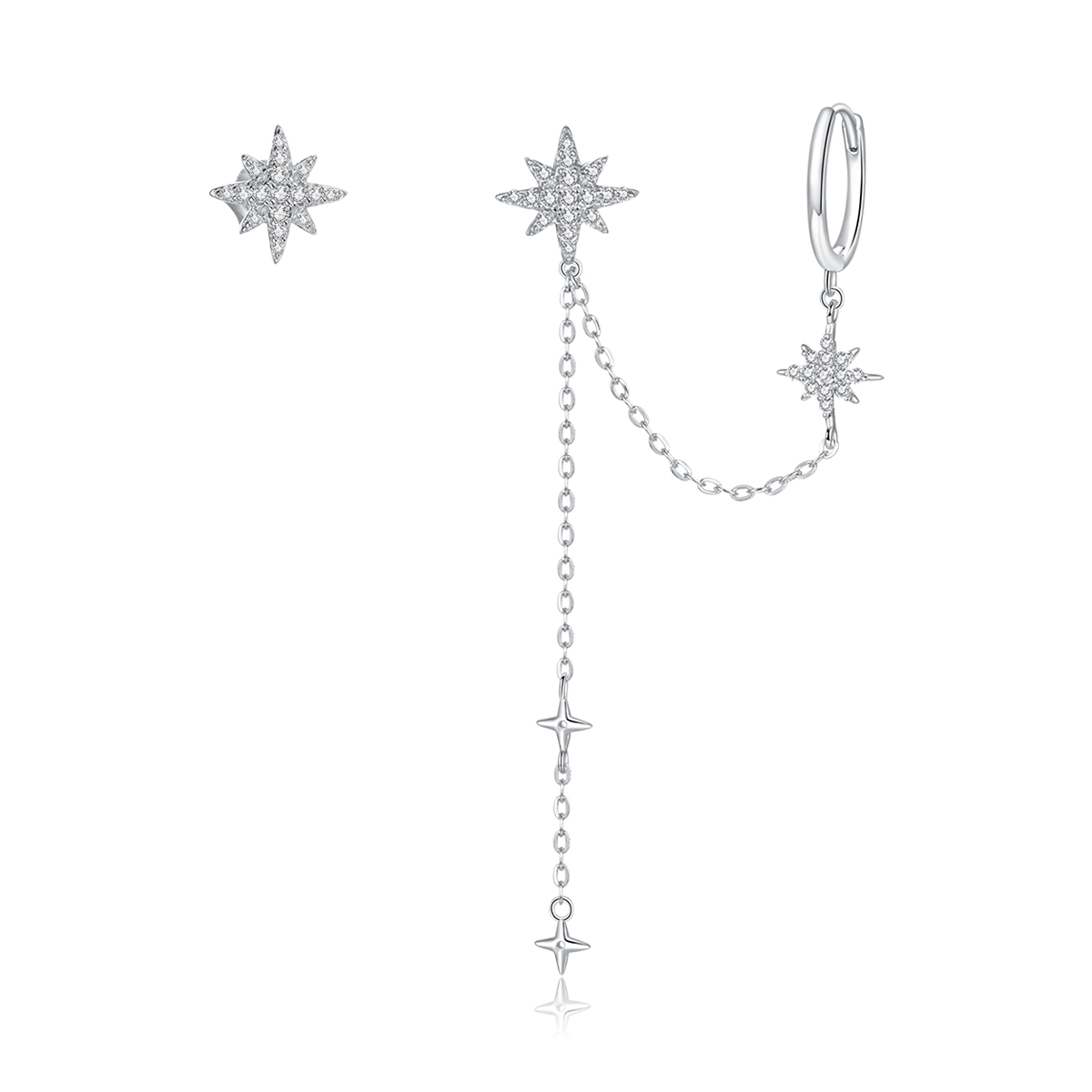 pendientes colgantes estilo pandora de estrellas brillantes de plata bse433