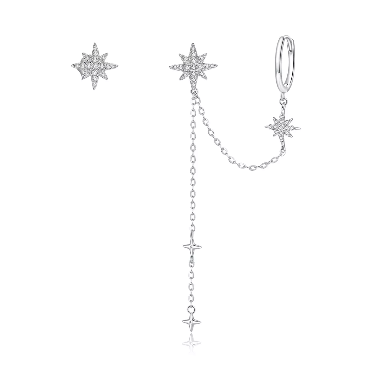 pendientes colgantes estilo pandora de estrellas brillantes de plata bse433