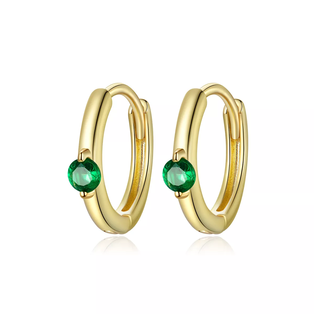 pendientes de aro con circonita verde chapados en oro de 18 quilates estilo pandora sce1050 gn
