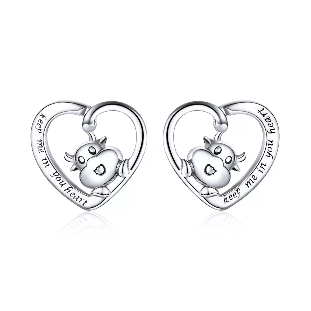 pendientes de botón de plata estilo pandora con linda vaca sce984