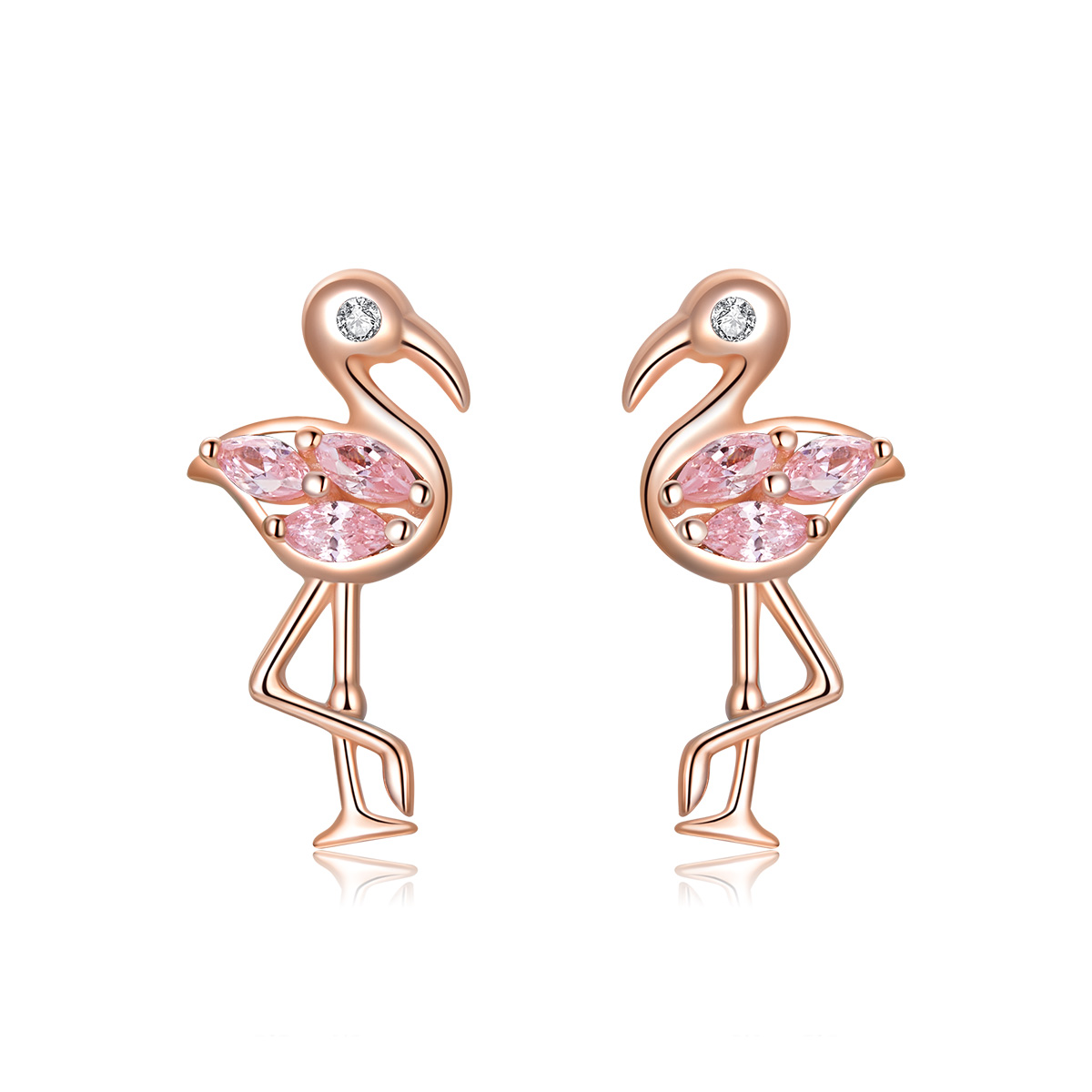 pendientes de botón estilo pandora en oro rosa con flamencos bse120
