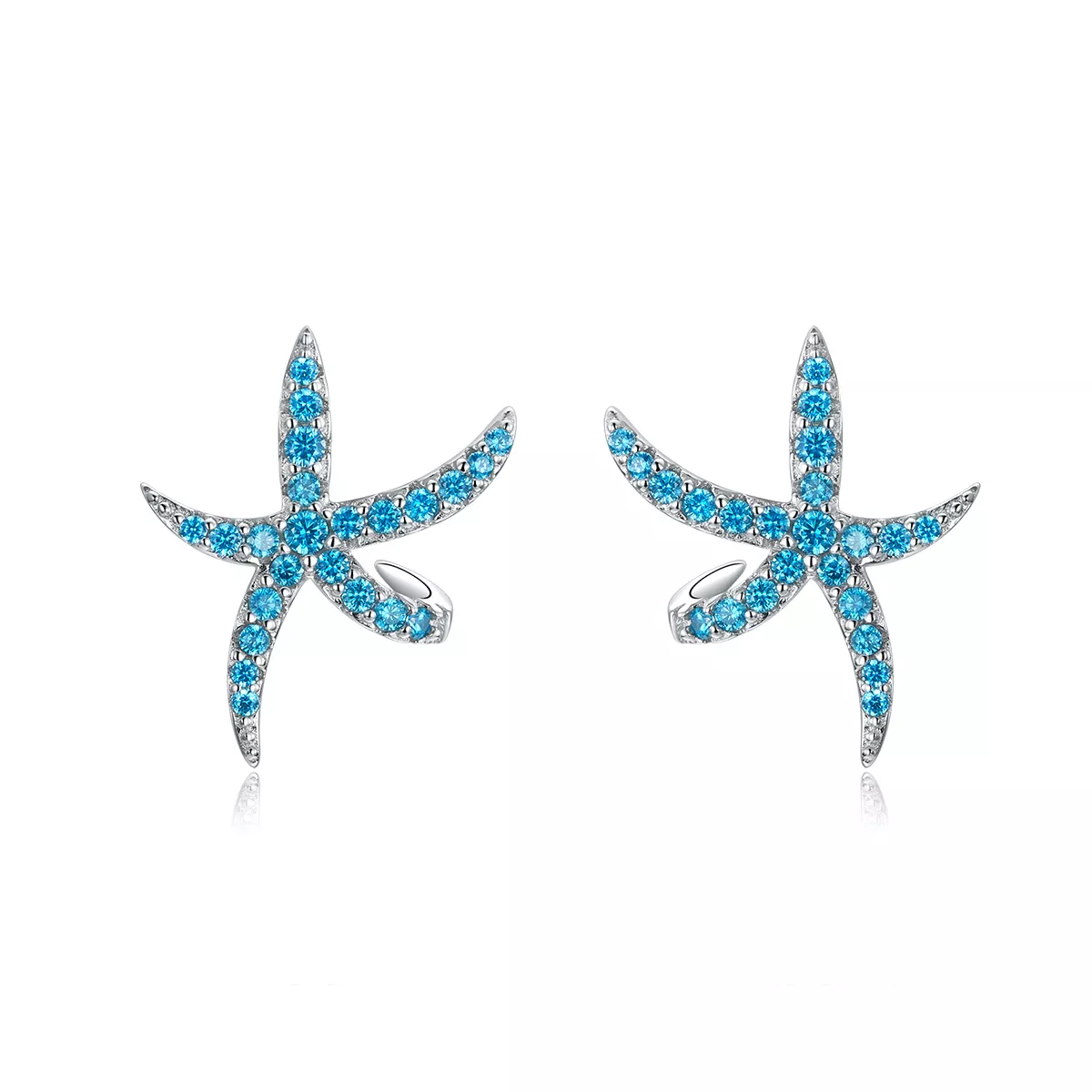 pendientes de estrella de mar de plata al estilo pandora bse136
