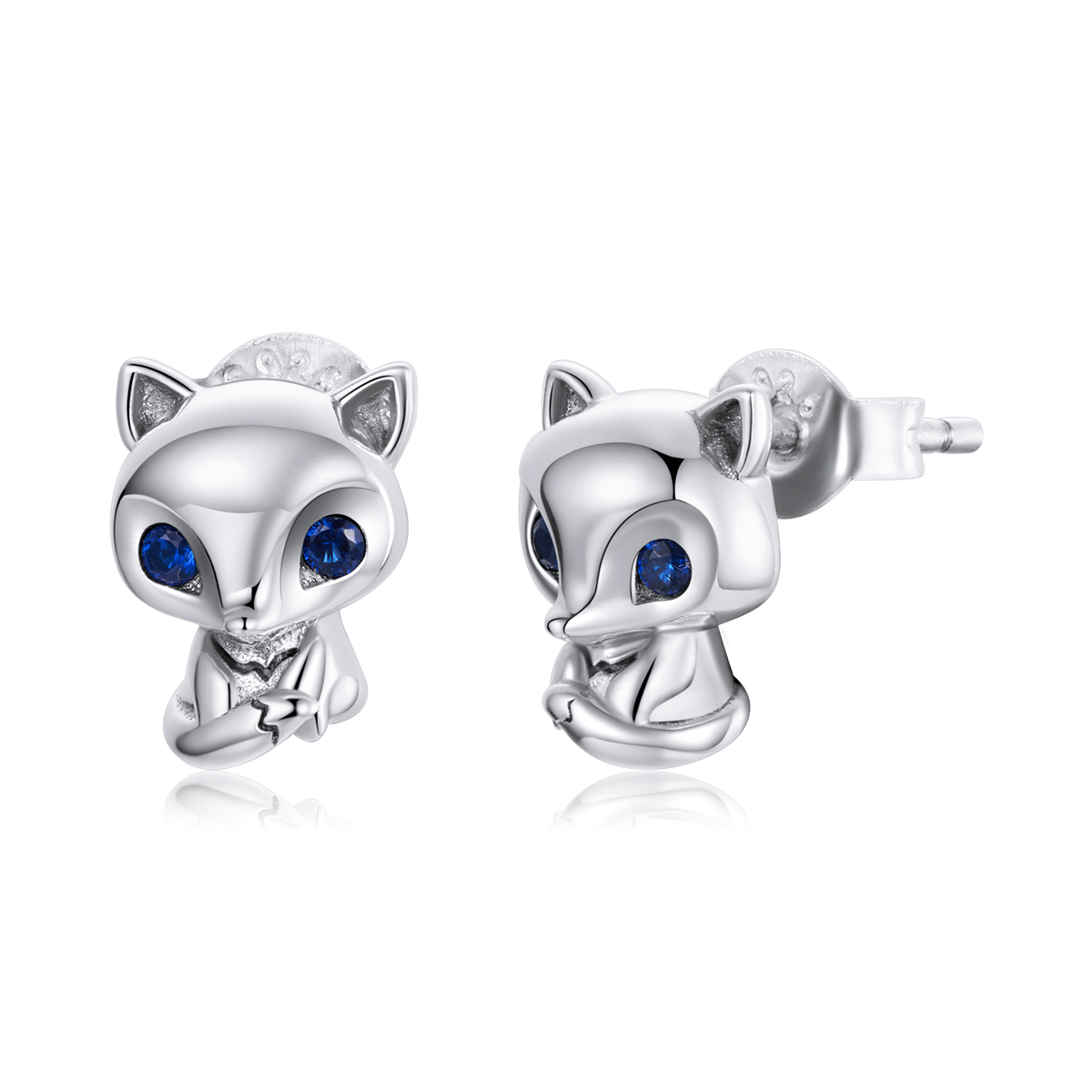 pendientes de estudio de plata con encanto de zorro al estilo pandora sce1084
