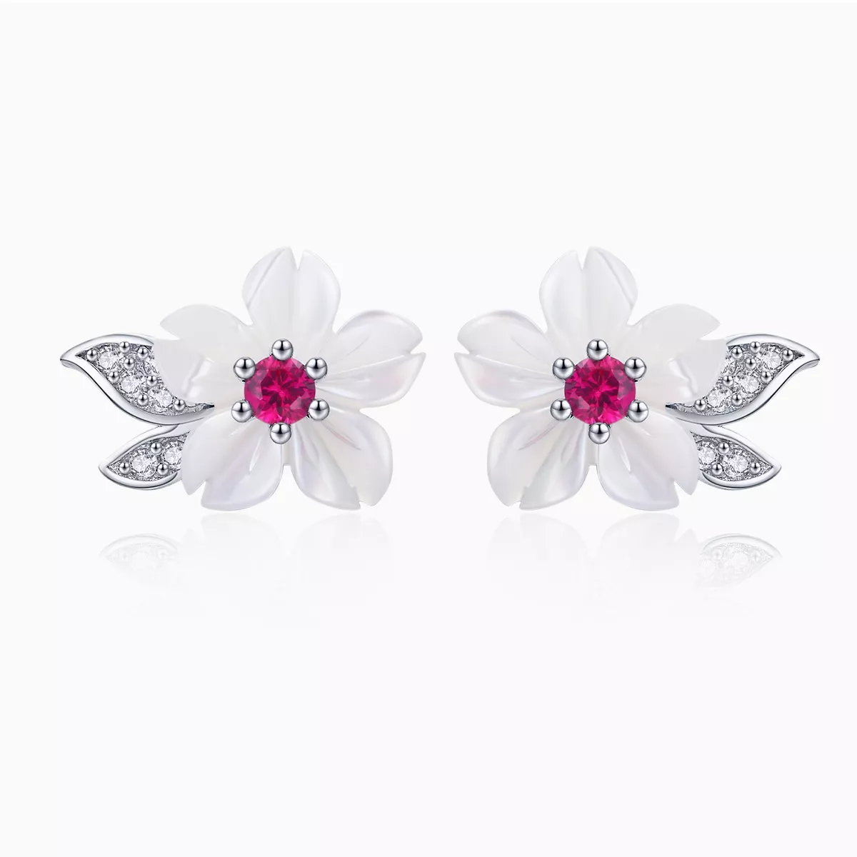 pendientes de plata estilo pandora con diseño de flores de cerezo bse055