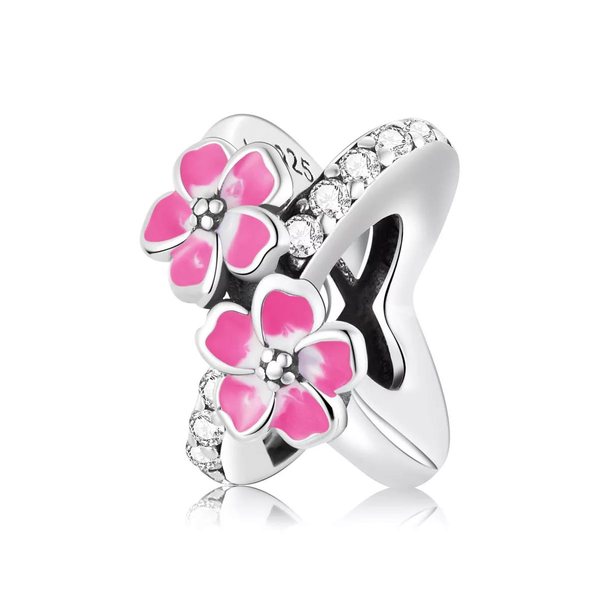 abalorio separador de estilo pandora con flores rosas scc2139
