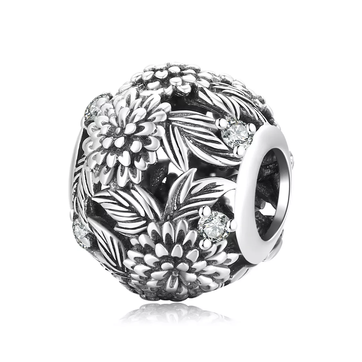 charm de estilo pandora con flores en relieve scc2097