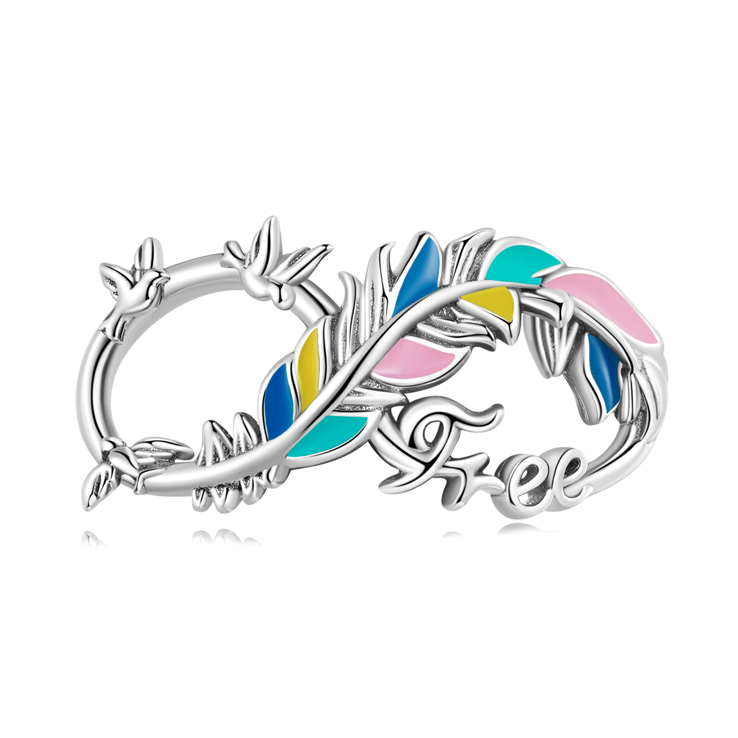 charm de estilo pandora con pluma y símbolo infinito scc2322