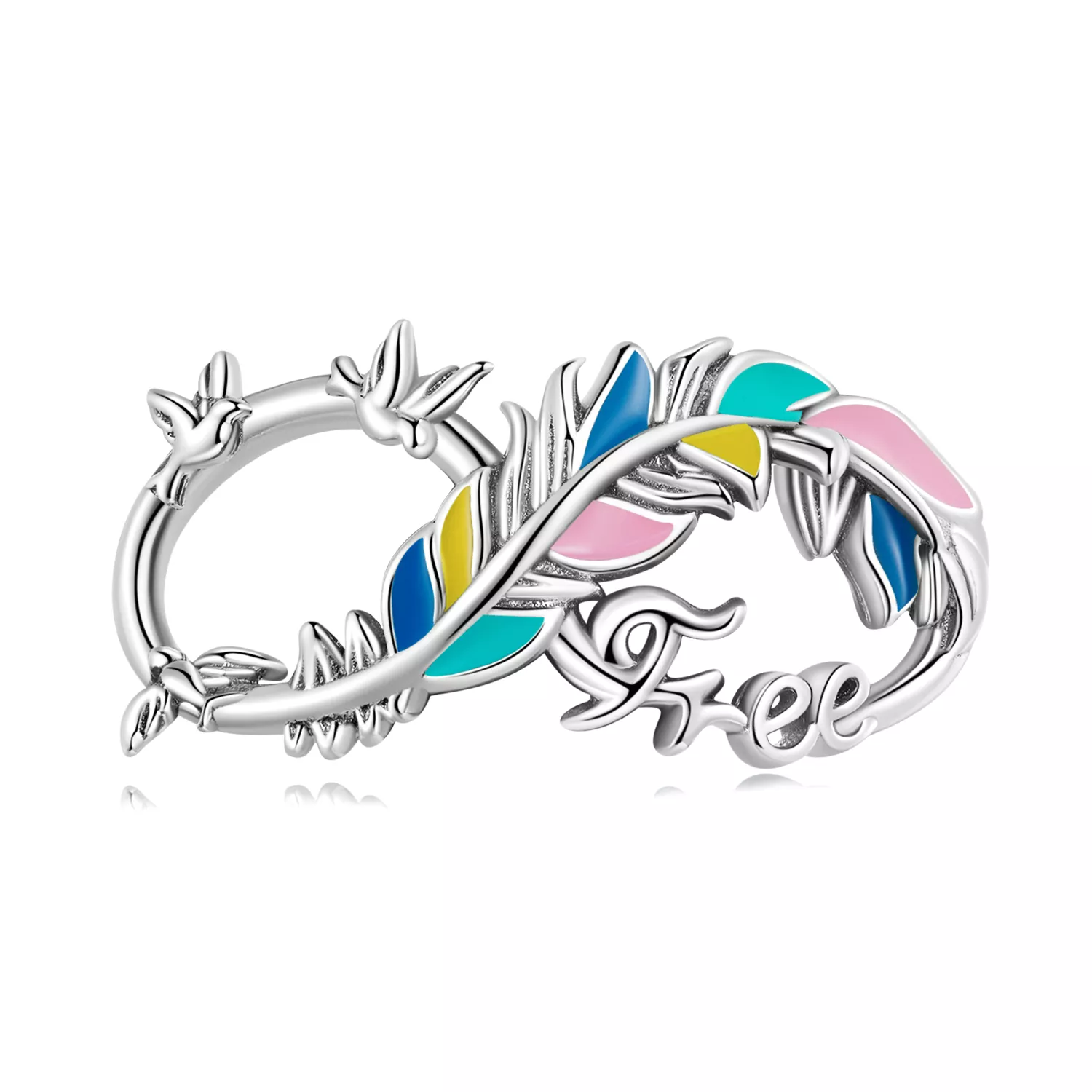 charm de estilo pandora con pluma y símbolo infinito scc2322