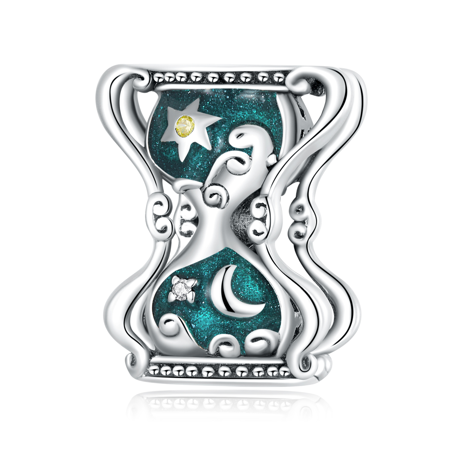 charm de estilo pandora con reloj de arena y sol y luna scc2265