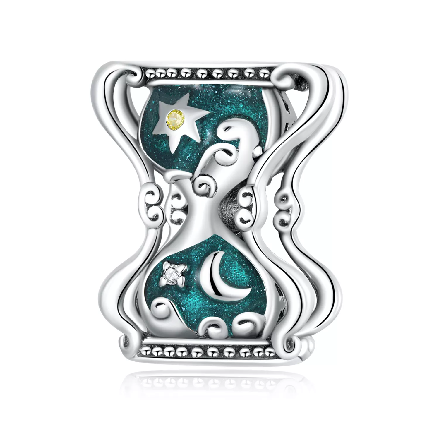 charm de estilo pandora con reloj de arena y sol y luna scc2265