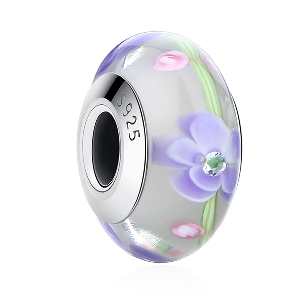 charm de vidrio murano con flores de glicinia de estilo pandora scz019