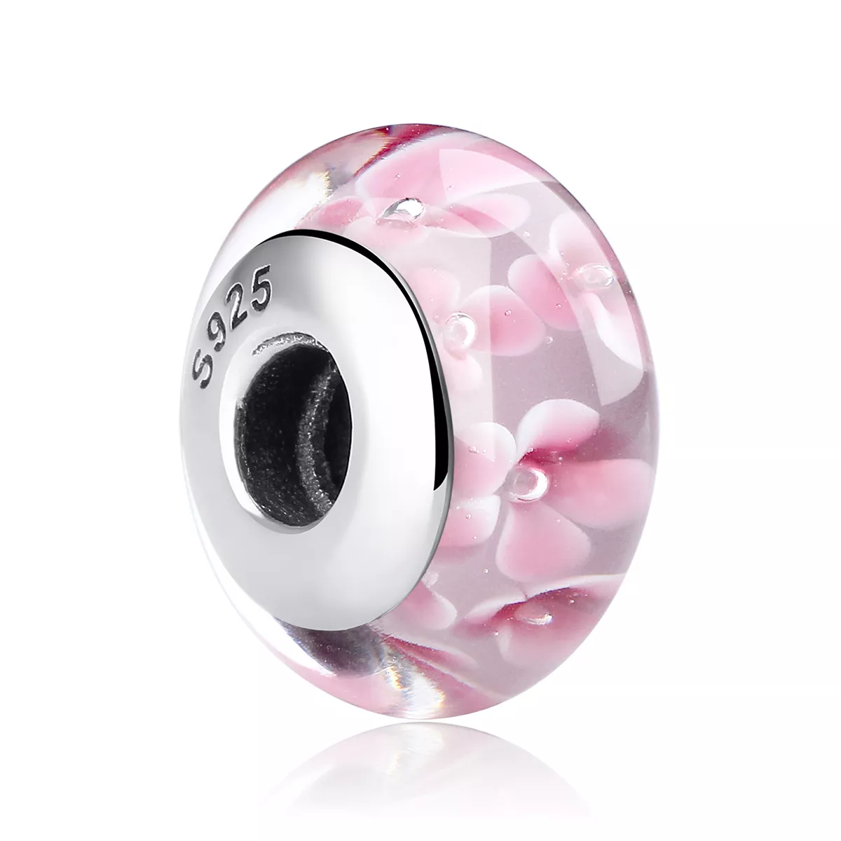 charm de vidrio murano con flores rosadas al estilo de pandora scz008