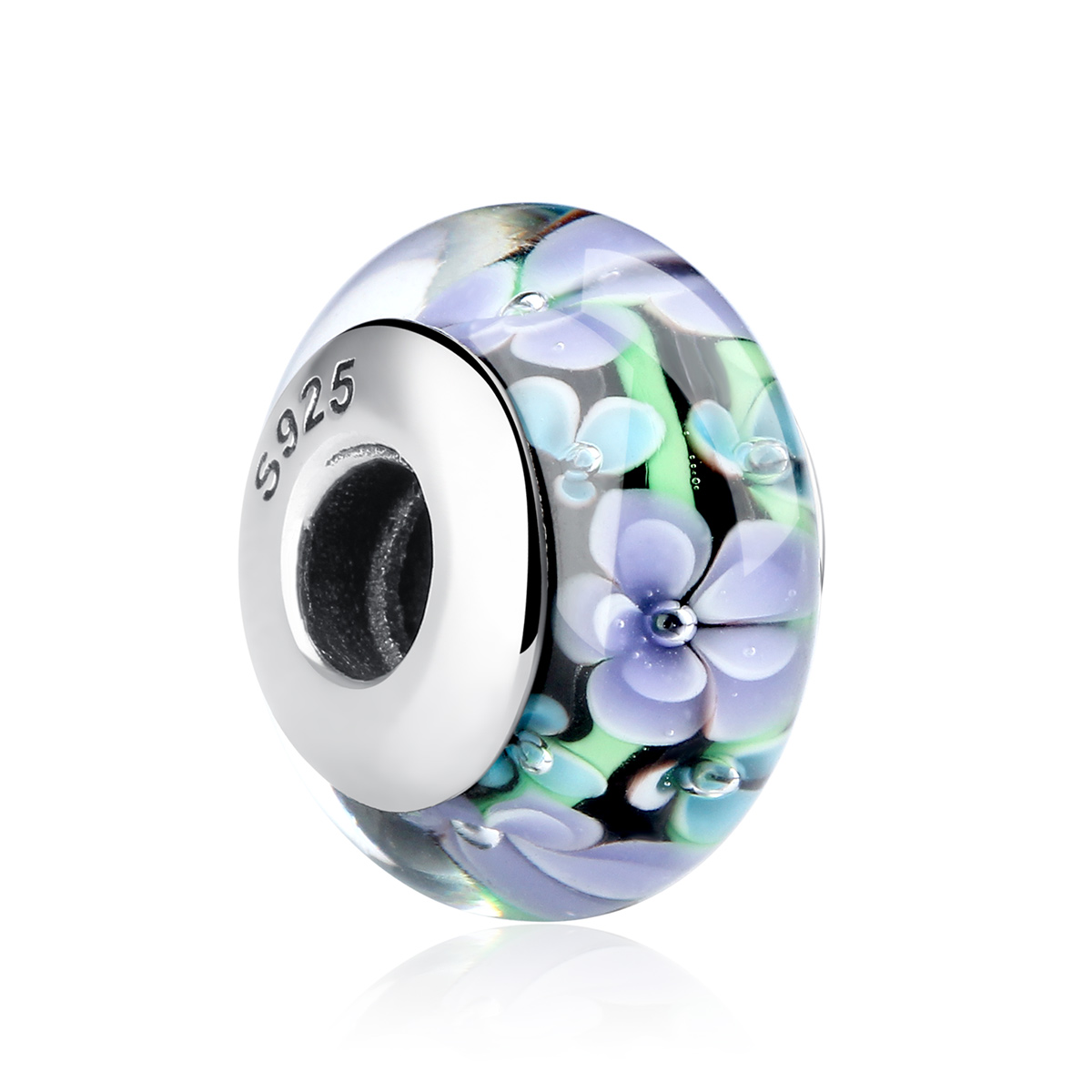 charm de vidrio murano estilo pandora con flores moradas scz009