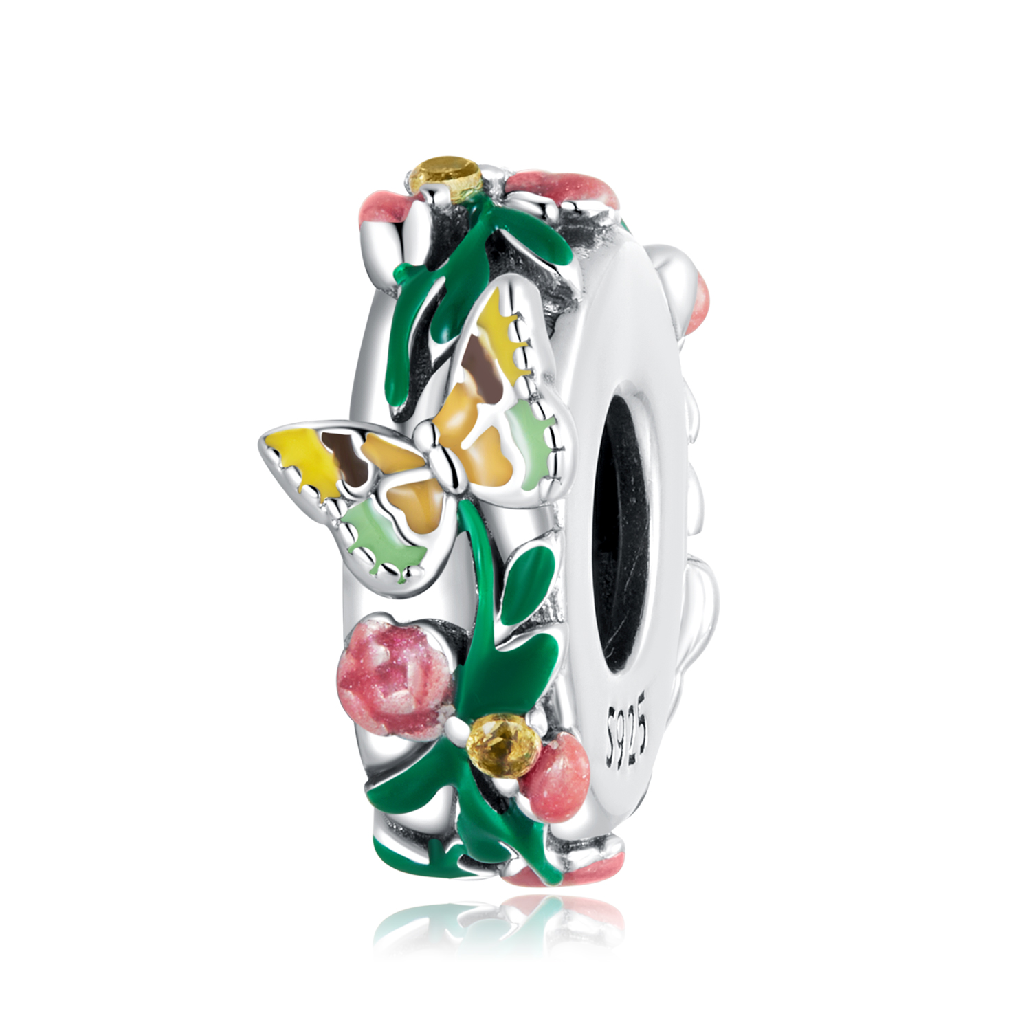 encanto separador de estilo pandora con mariposa y flor scc2251