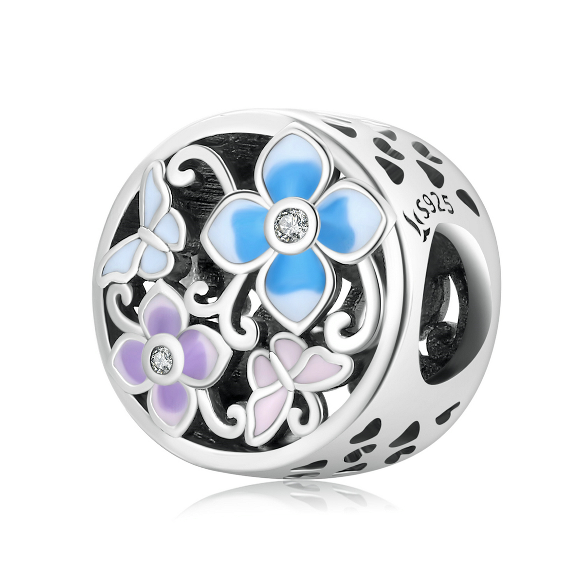 pandora estilo encanto de flores y mariposas scc2061