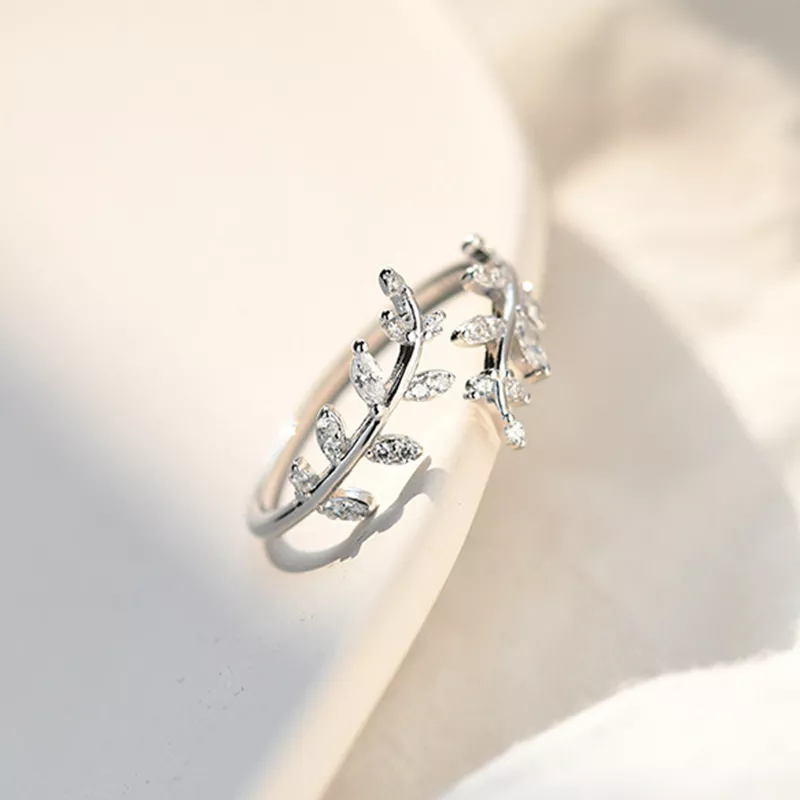 (imagen para) Anillo abierto con delicadas hojas de estilo Pandora - BSR241-A - Ver 2