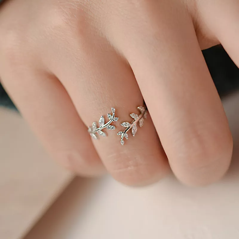(imagen para) Anillo abierto con delicadas hojas de estilo Pandora - BSR241-A - Ver 4