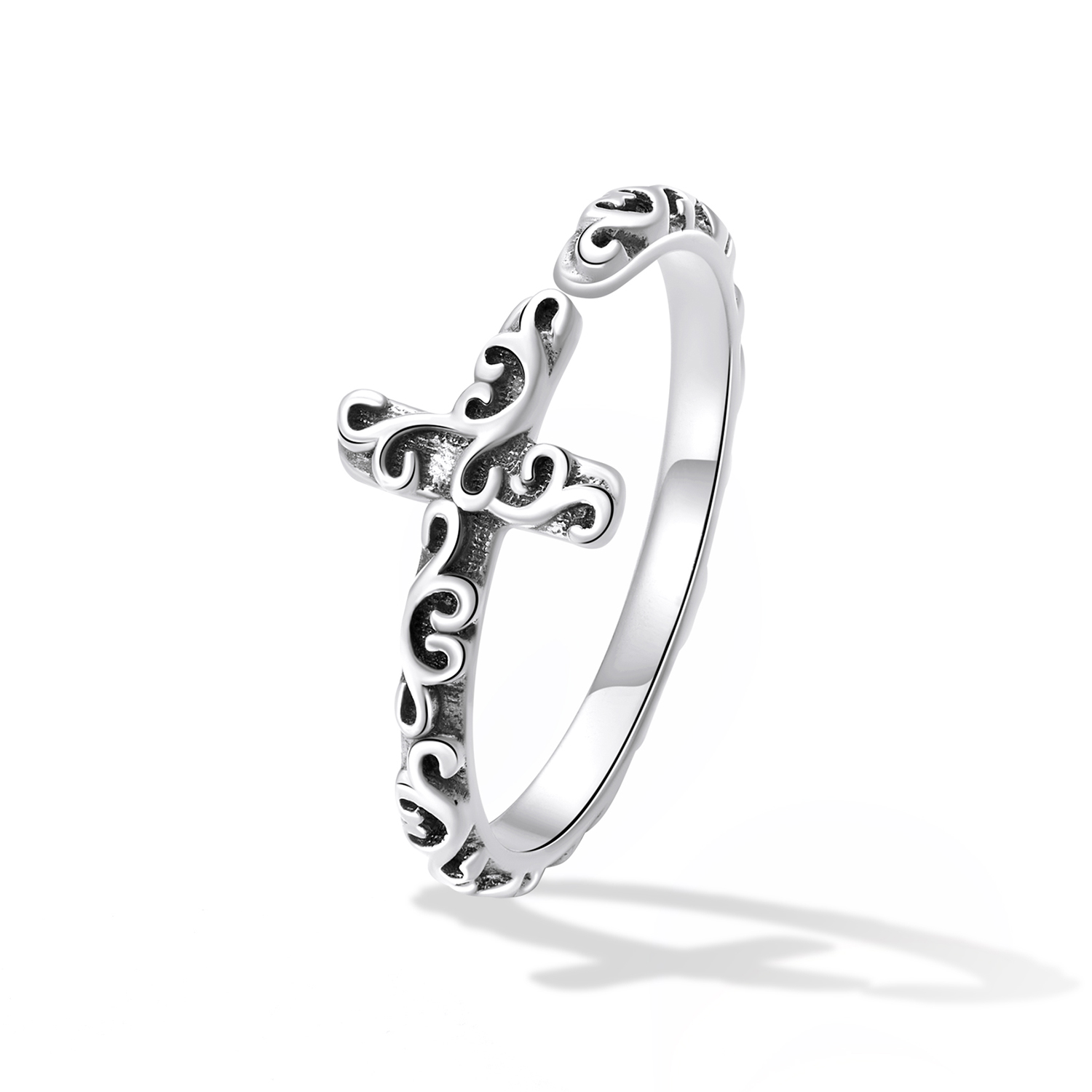 anillo abierto de estilo pandora con cruz vintage vsr162
