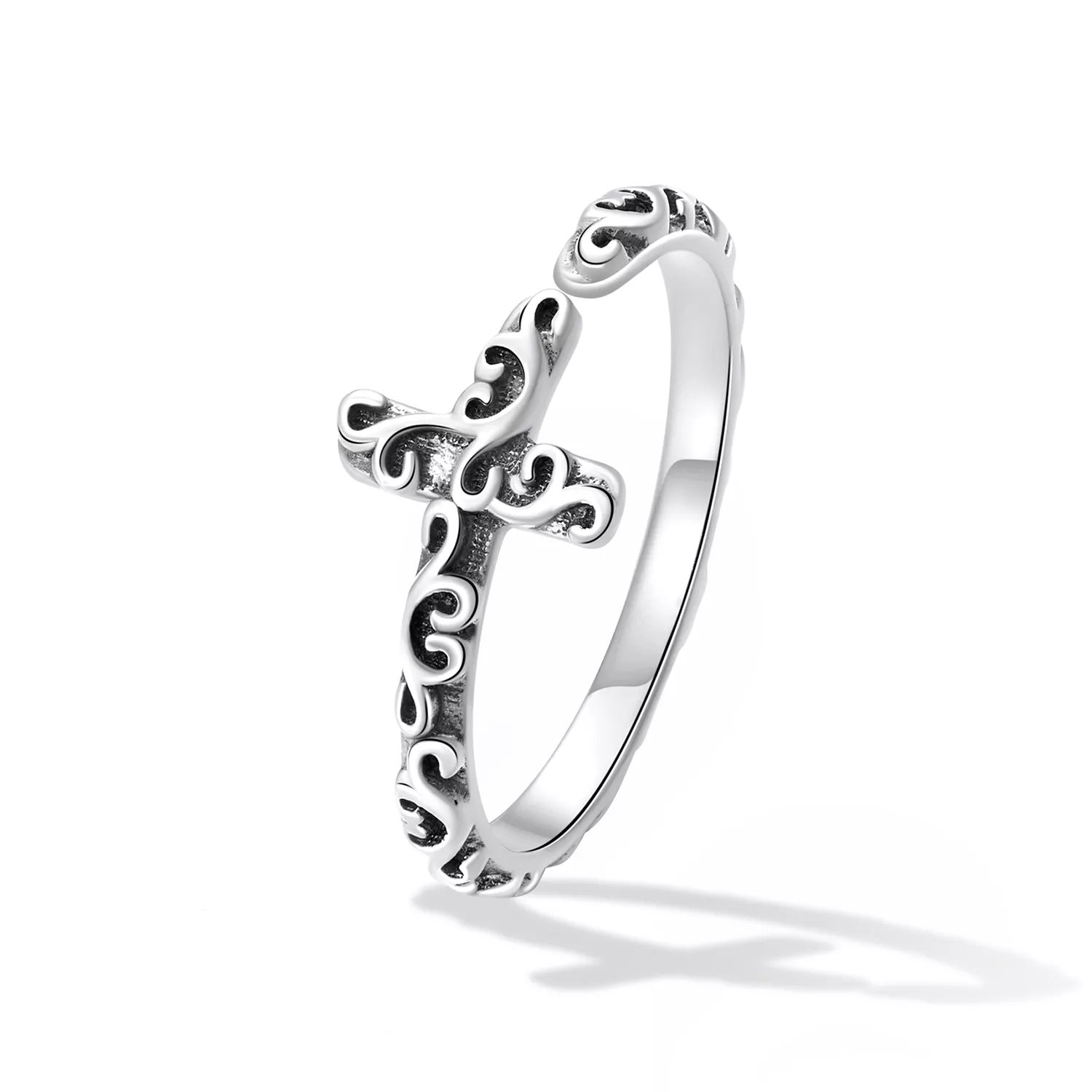 anillo abierto de estilo pandora con cruz vintage vsr162