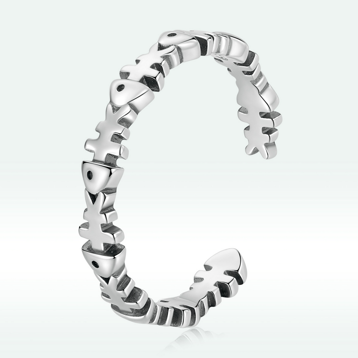 anillo abierto de estilo pandora con forma de hueso de pez bsr224