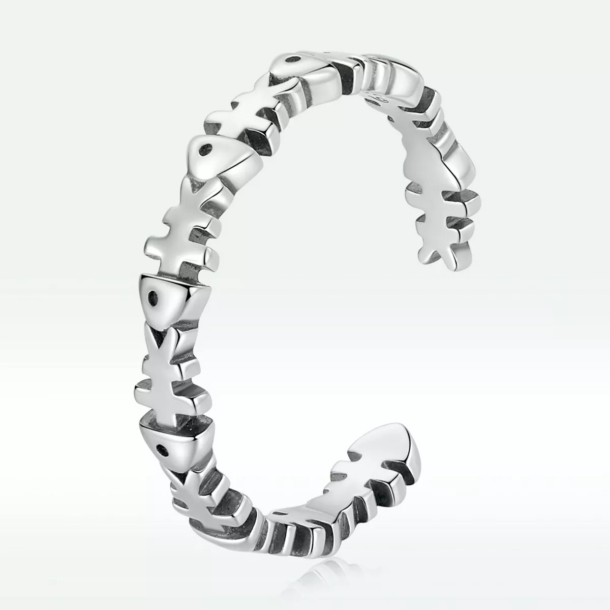 anillo abierto de estilo pandora con forma de hueso de pez bsr224