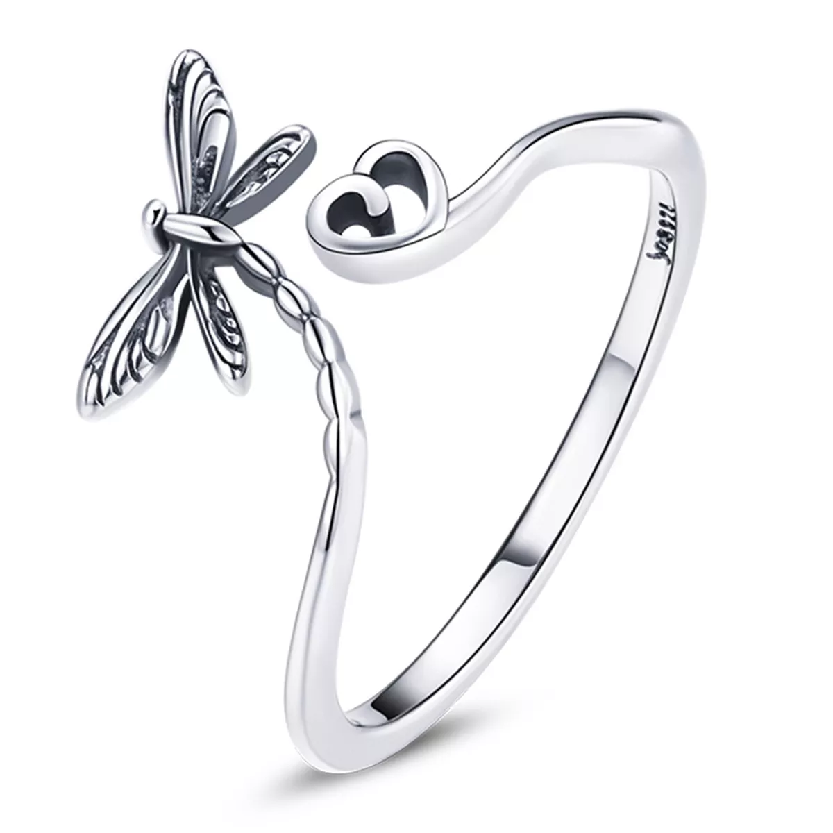 anillo abierto de estilo pandora con libélula de amor scr734
