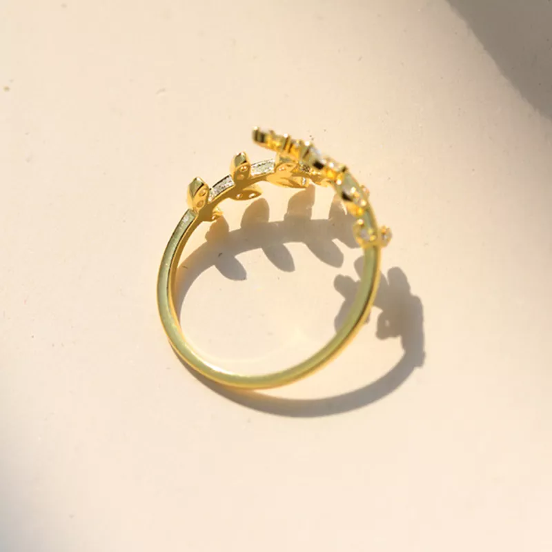 (imagen para) Anillo abierto de hojas delicadas al estilo Pandora - BSR241-B - Ver 5