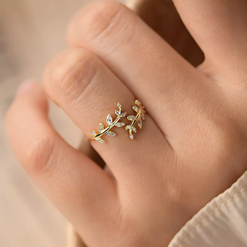 (imagen para) Anillo abierto de hojas delicadas al estilo Pandora - BSR241-B - Ver 6