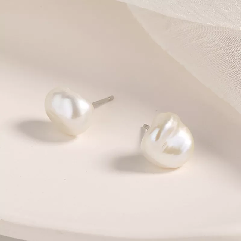 (imagen para) Estilo Pandora Barroco Pendientes de Estudio de Perlas - BSE604 - Ver 3
