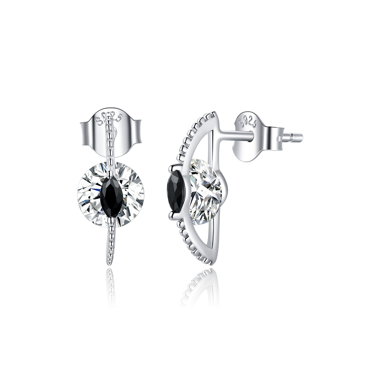 estilo pandora entre pendientes de tornillo negro y blanco sce1036