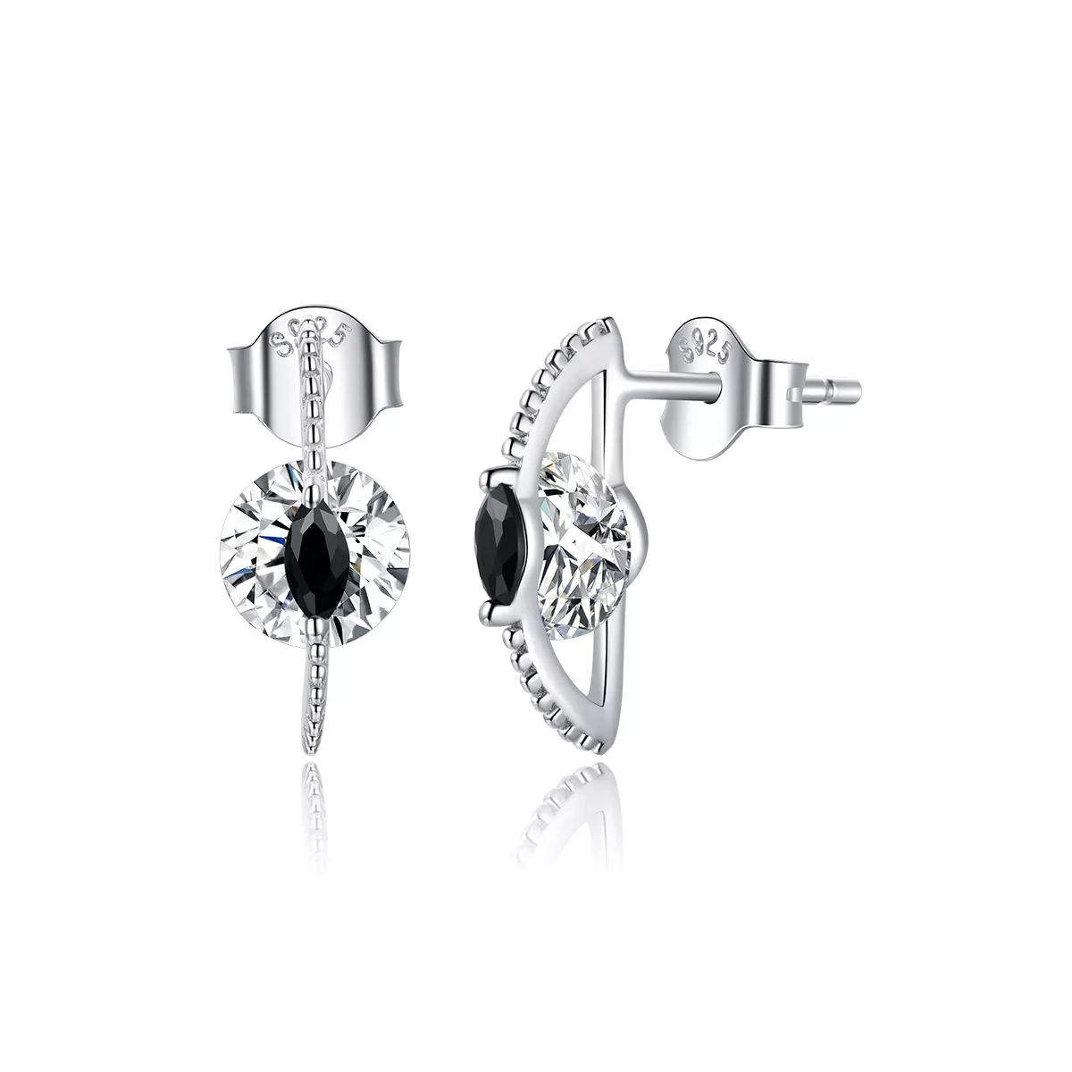 estilo pandora entre pendientes de tornillo negro y blanco sce1036