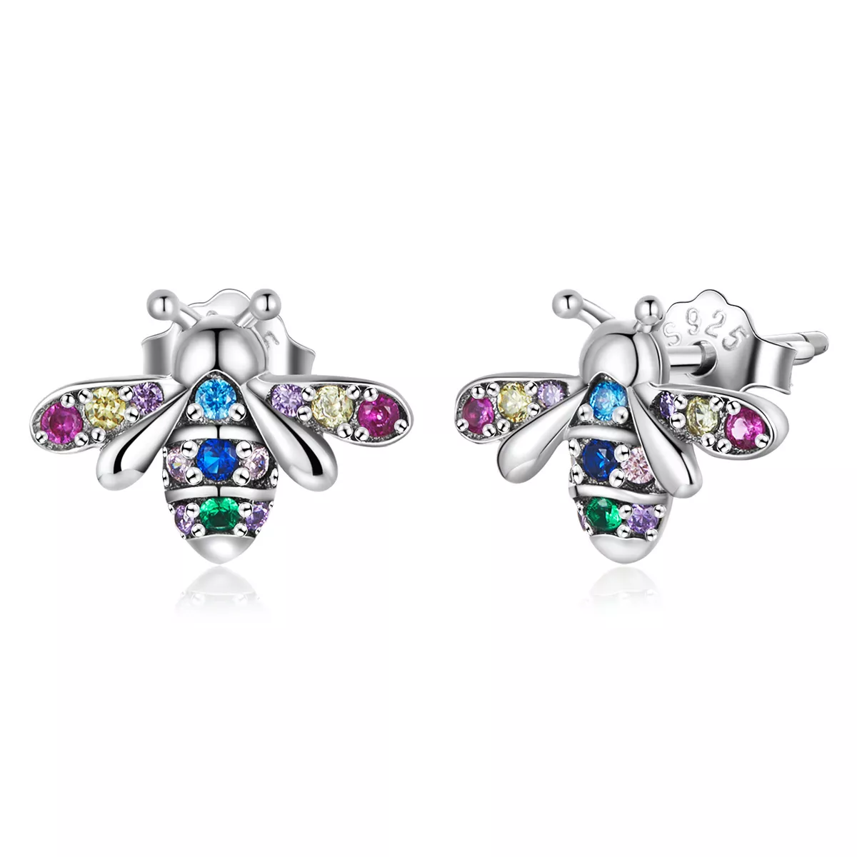 estos aretes de botón estilo pandora con abejas coloridas bse559